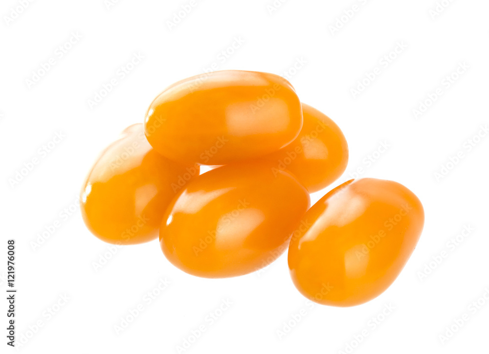 Orange cherry tomatoes isolated on white background Orange cherry tomatoes isolated on white background