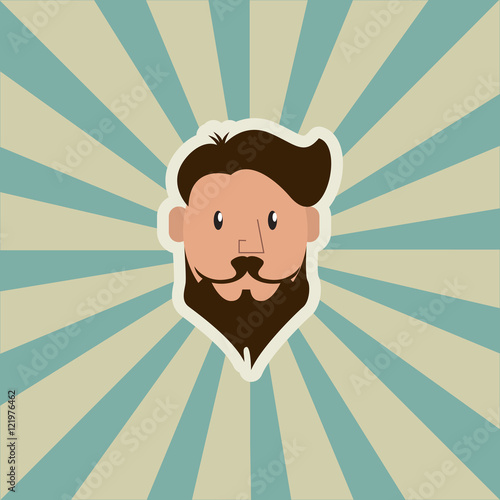 flat design hipster man emblem image with striped background vector illustration