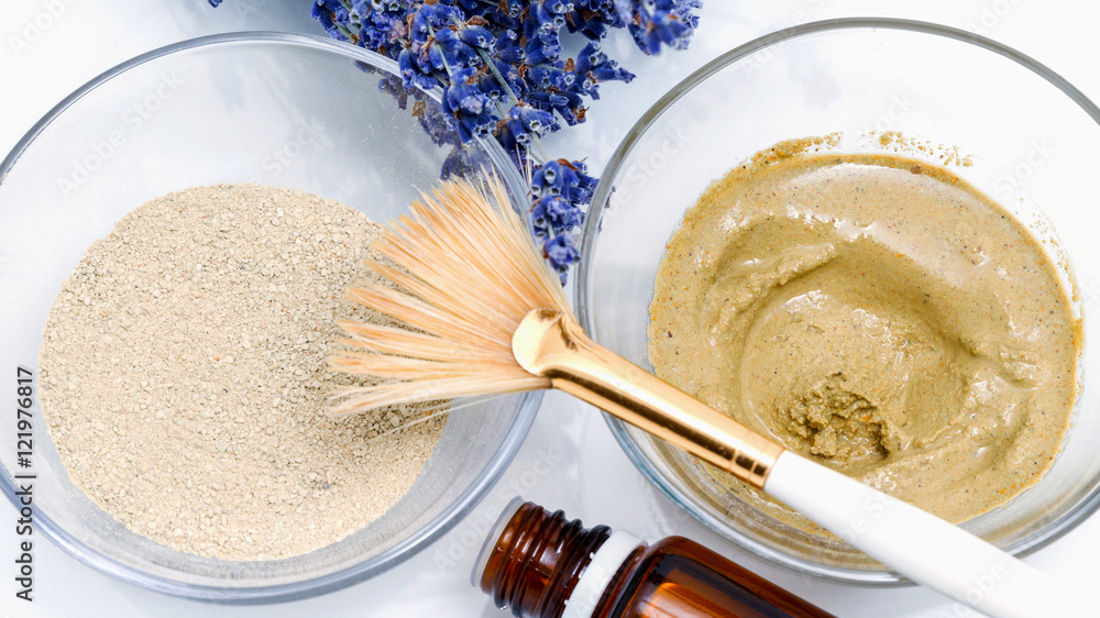White cosmetic clay body care (beauty salon, spa) White cosmetic clay body care (beauty salon, spa)