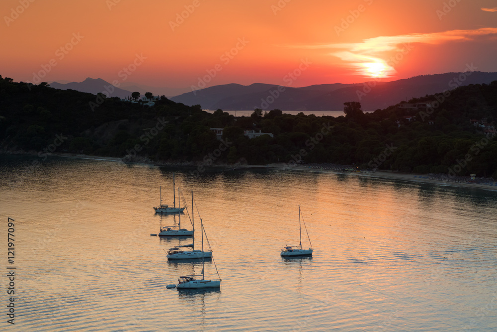 Fototapeta premium Sunset on Koukounaries beach at Skiathos