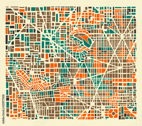 Background city map pattern repeating urban streets, houses and buildings