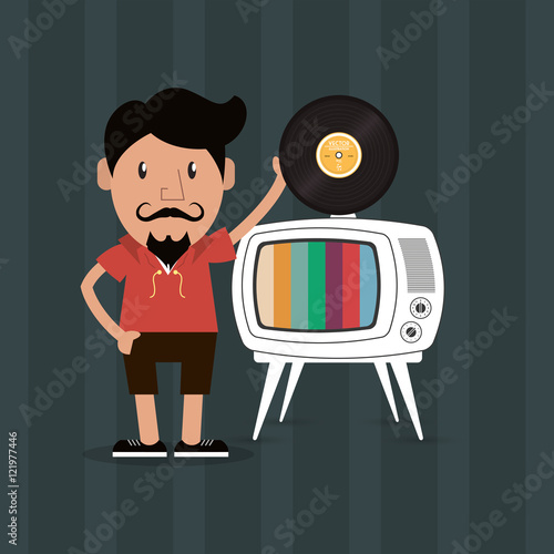 flat design hipster man and tv  image vector illustration