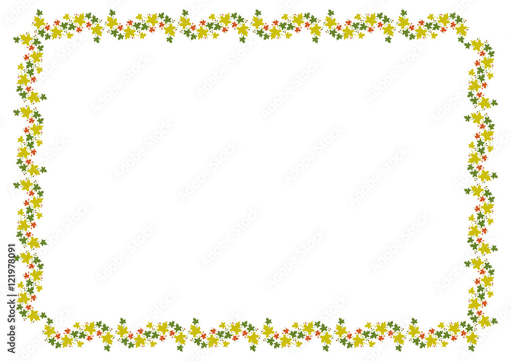 Obraz premium Autumn horizontal frame with colorful maple leaves. Vector clip art.