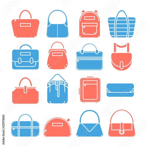 Set of colored fashion bag line icons