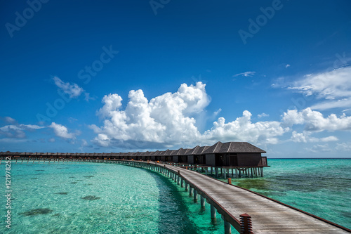Beautiful beach with water bungalows at Maldives © gawriloff