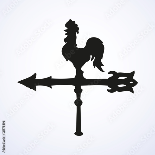 Cockerel wind vane. Vector drawing