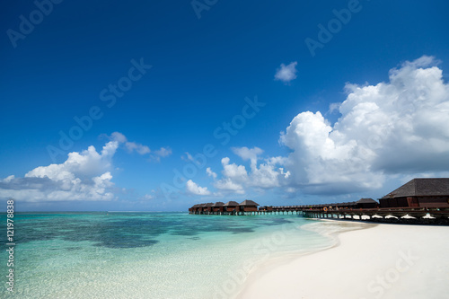 Beautiful beach with water bungalows at Maldives