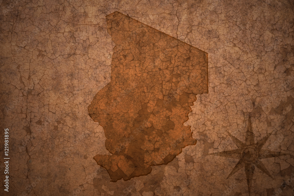 chad map on a old vintage crack paper background