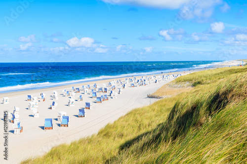 View of beautiful beach and sand dune in Kampen village, Sylt island, Germany photo