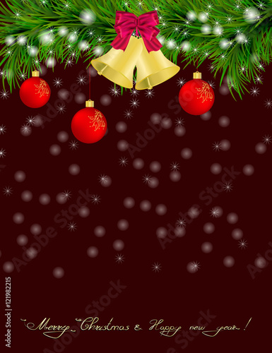 Christmas card with Christmas tree and jingle bells