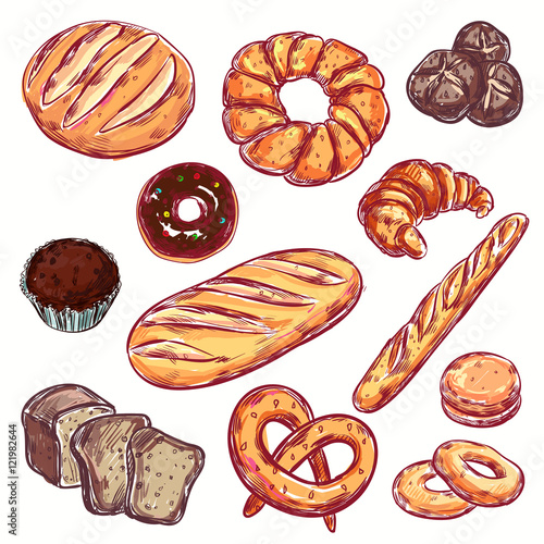 Line Bread Bakery Icon Set