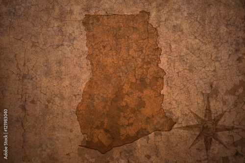 ghana map on a old vintage crack paper background