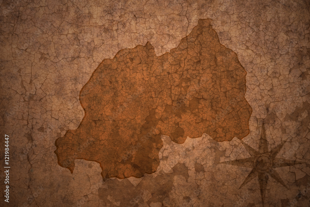 rwanda map on a old vintage crack paper background