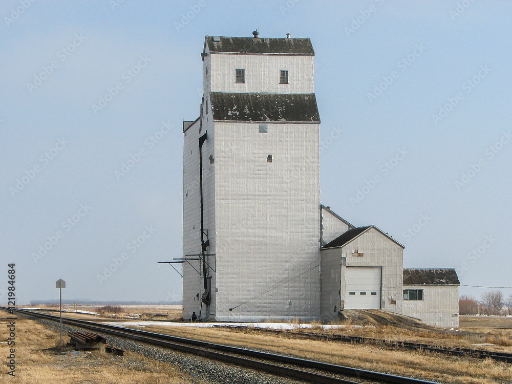 Grain Elevator by Track in Prairie