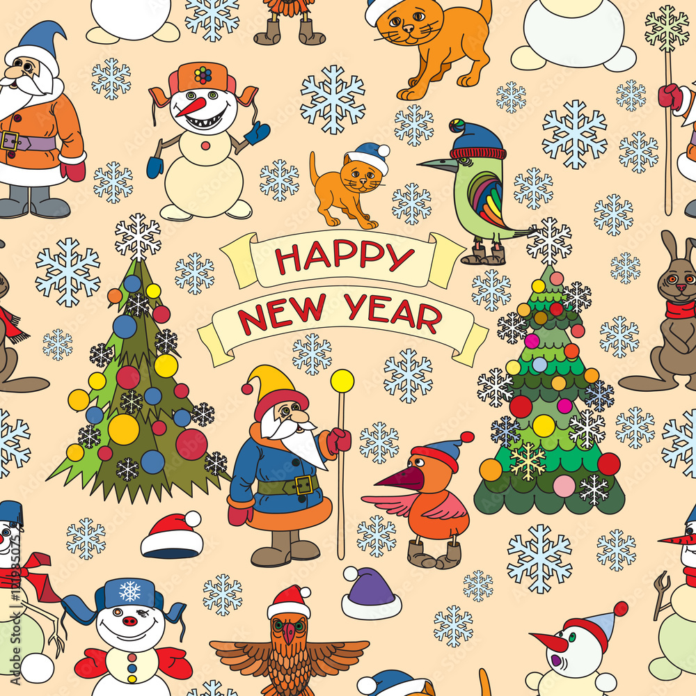 Holiday card with snowflakes and says Happy new year. Seamless. Holiday card with snowflakes and says Happy new year. Seamless.