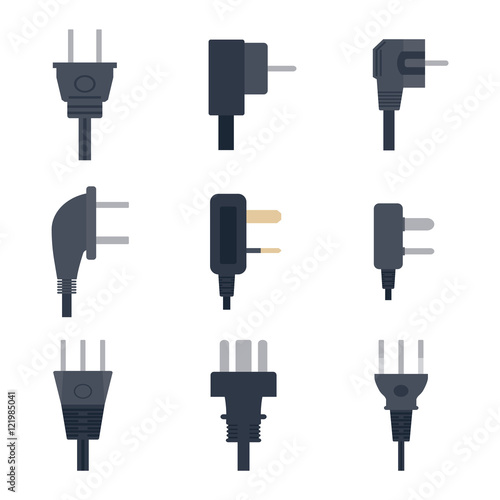 Electric outlet illustration on white background. Energy socket electrical outlet plug appliance interior icon. Wire cable cord connection electrical outlet plug