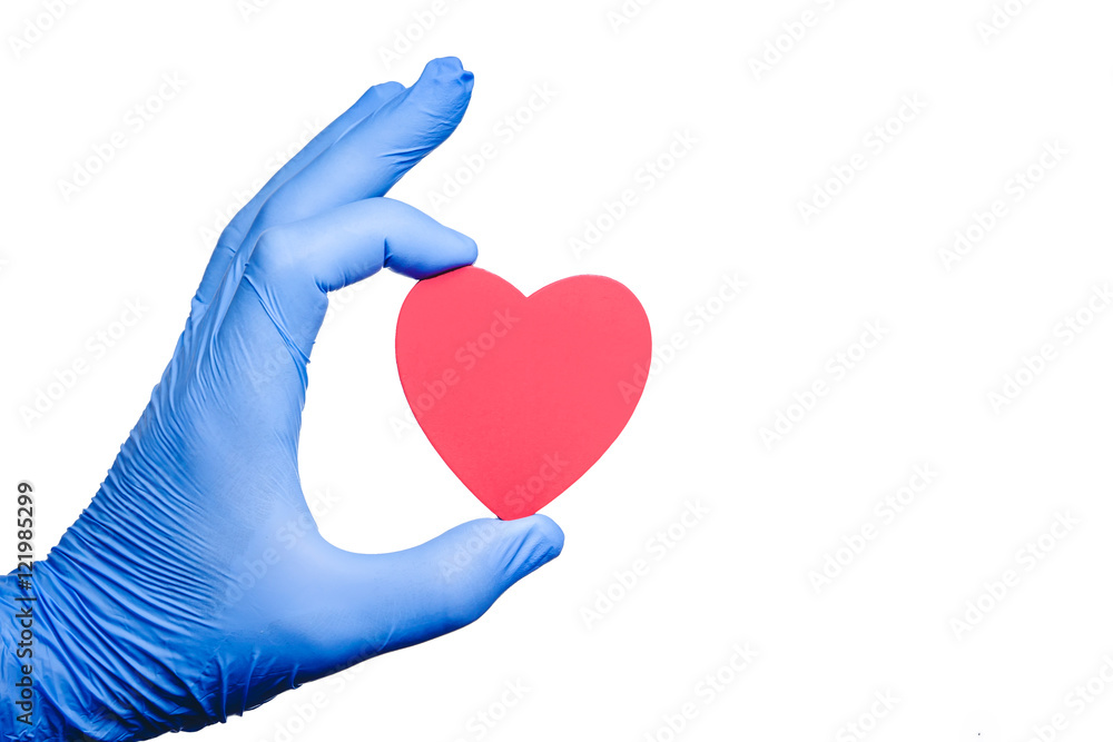 Blue latex glove hand holding heart shape. Stock Photo | Adobe Stock