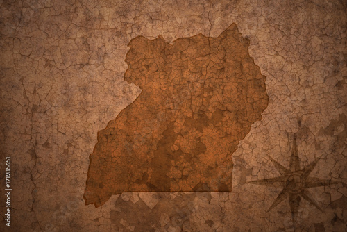 uganda map on a old vintage crack paper background