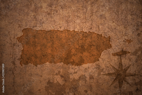 puerto rico map on a old vintage crack paper background