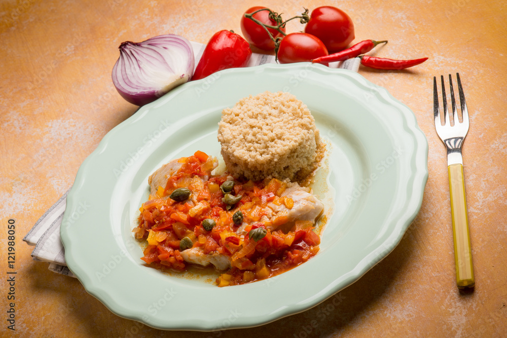 couscous with fish capsicum and capers couscous with fish capsicum and capers