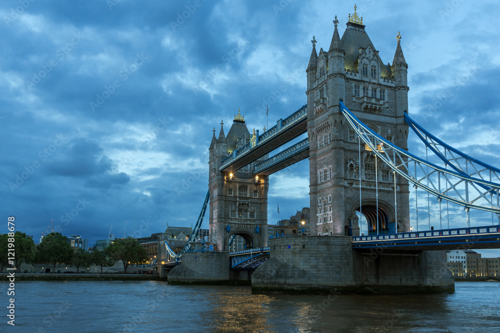 Night photo of Tower Bridge in London, England, United Kingdom