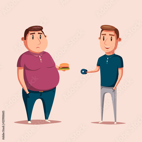 Man before and after sports. Cartoon vector illustration