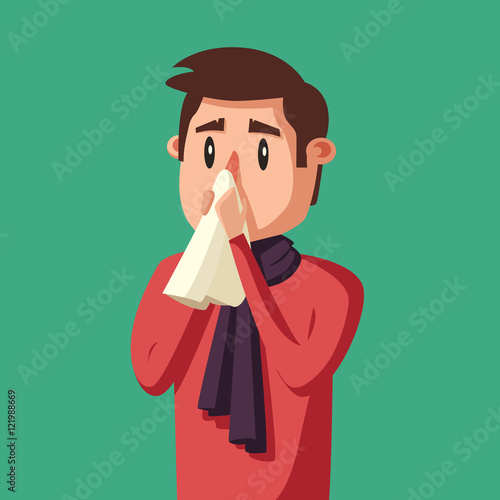 Sick man. Unhappy character. Vector cartoon illustration