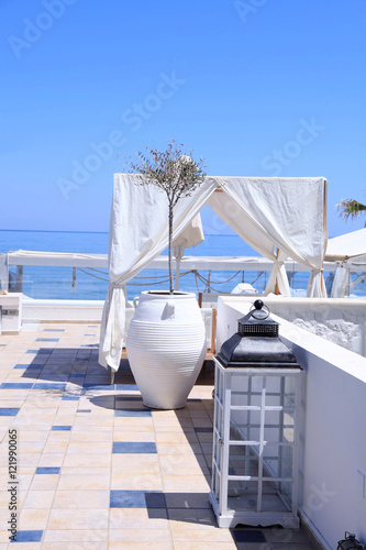 romantic patio with sea view, Greece. © Inna Felker