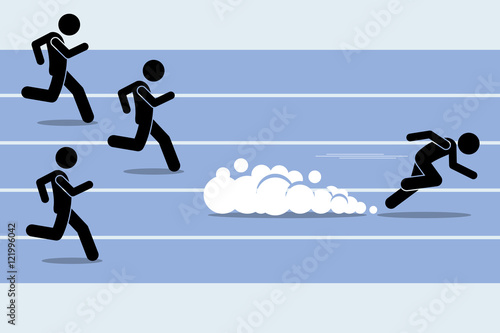 Fast runner sprinter overtaking everybody in a race track field event. Vector artwork depict winner, fastest, champion, and dominance. photo