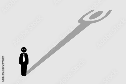 Businessman casting a shadow that resembling a strong person. Vector artwork depicts hidden strength, talent, potential, power, and confidence.
