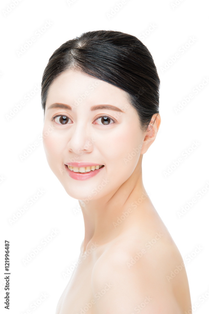 smile pretty asian woman with beauty makeup face, white backgrou smile pretty asian woman with beauty makeup face, white backgrou