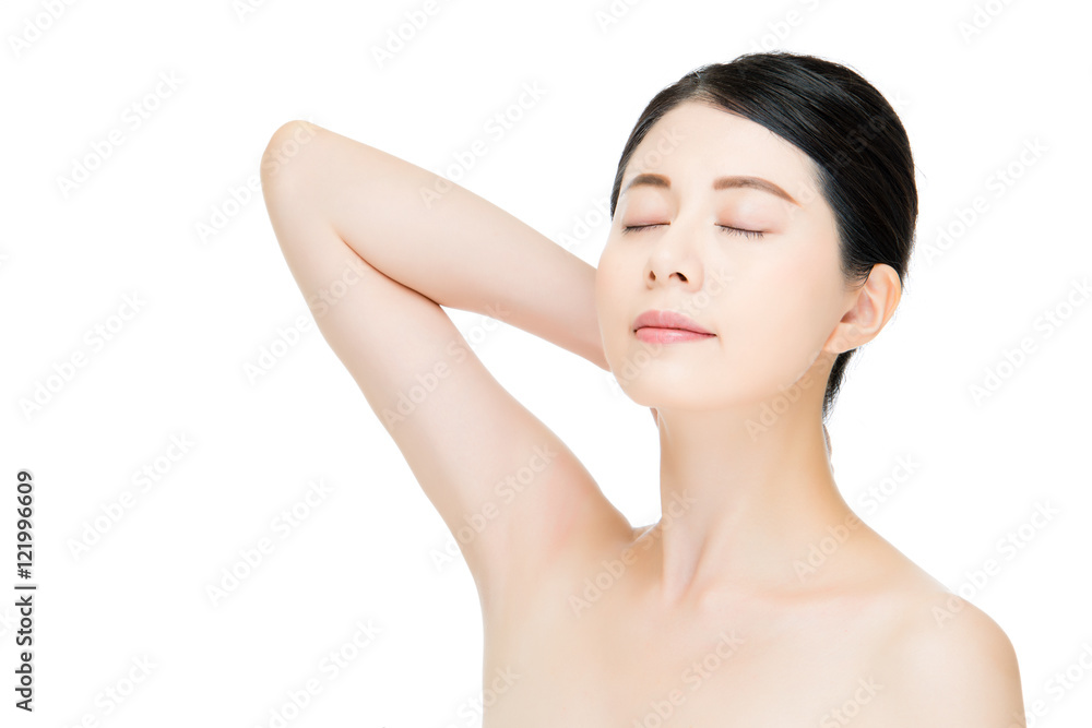 Beautiful asian woman touch her face with fashion motion Beautiful asian woman touch her face with fashion motion