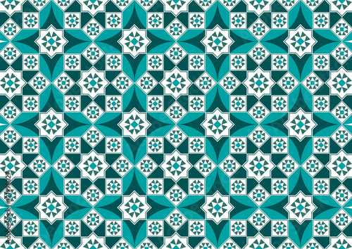 Turquoise Arabesque Mosaic Pattern Background
