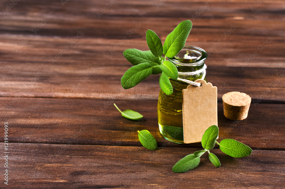 Oil with dry leaves of sage Oil with dry leaves of sage