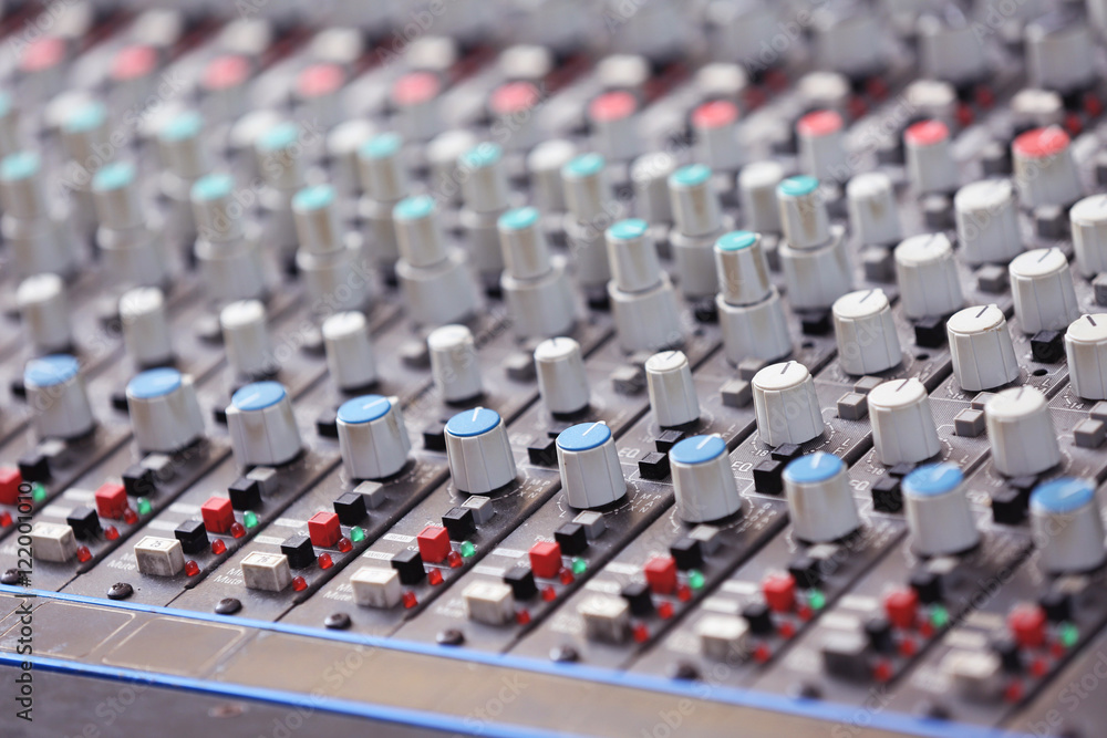 Mixer in a recording studio, close up Mixer in a recording studio, close up