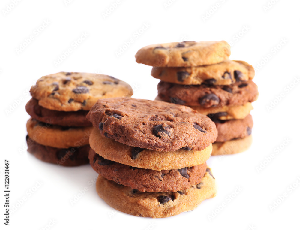 Fresh oat biscuits with chocolate isolated on white Fresh oat biscuits with chocolate isolated on white
