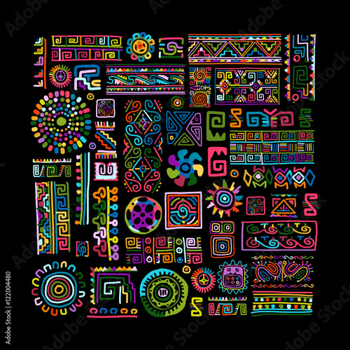 Ethnic handmade colorful ornament for your design