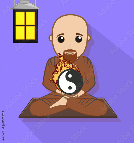 Chinese Monk with Yin-Yang Symbol photo