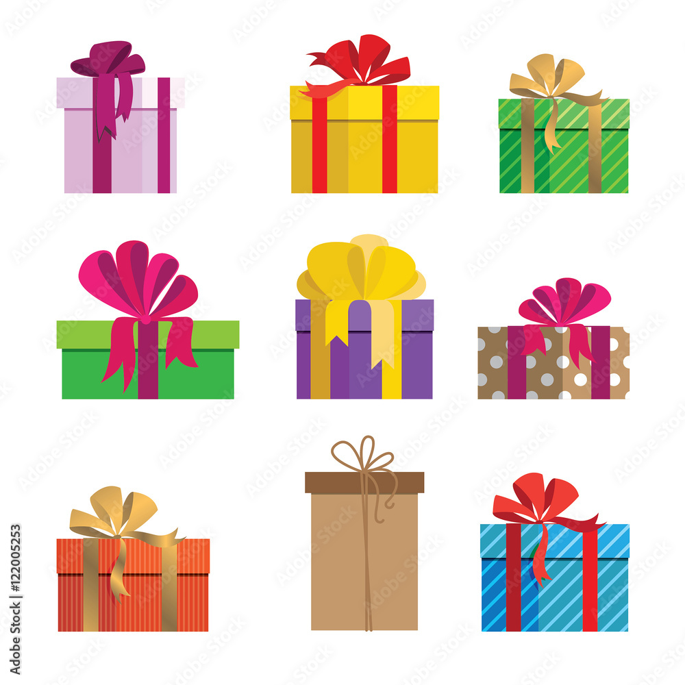Collection of gift boxes with bows Collection of gift boxes with bows
