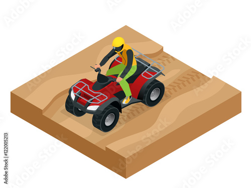 ATV rider in the action. Quad bike ATV isometric vector illustration. Motocross bike icon.