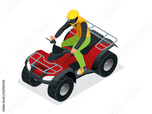 ATV rider in the action. Quad bike ATV isometric vector illustration. Motocross bike icon.