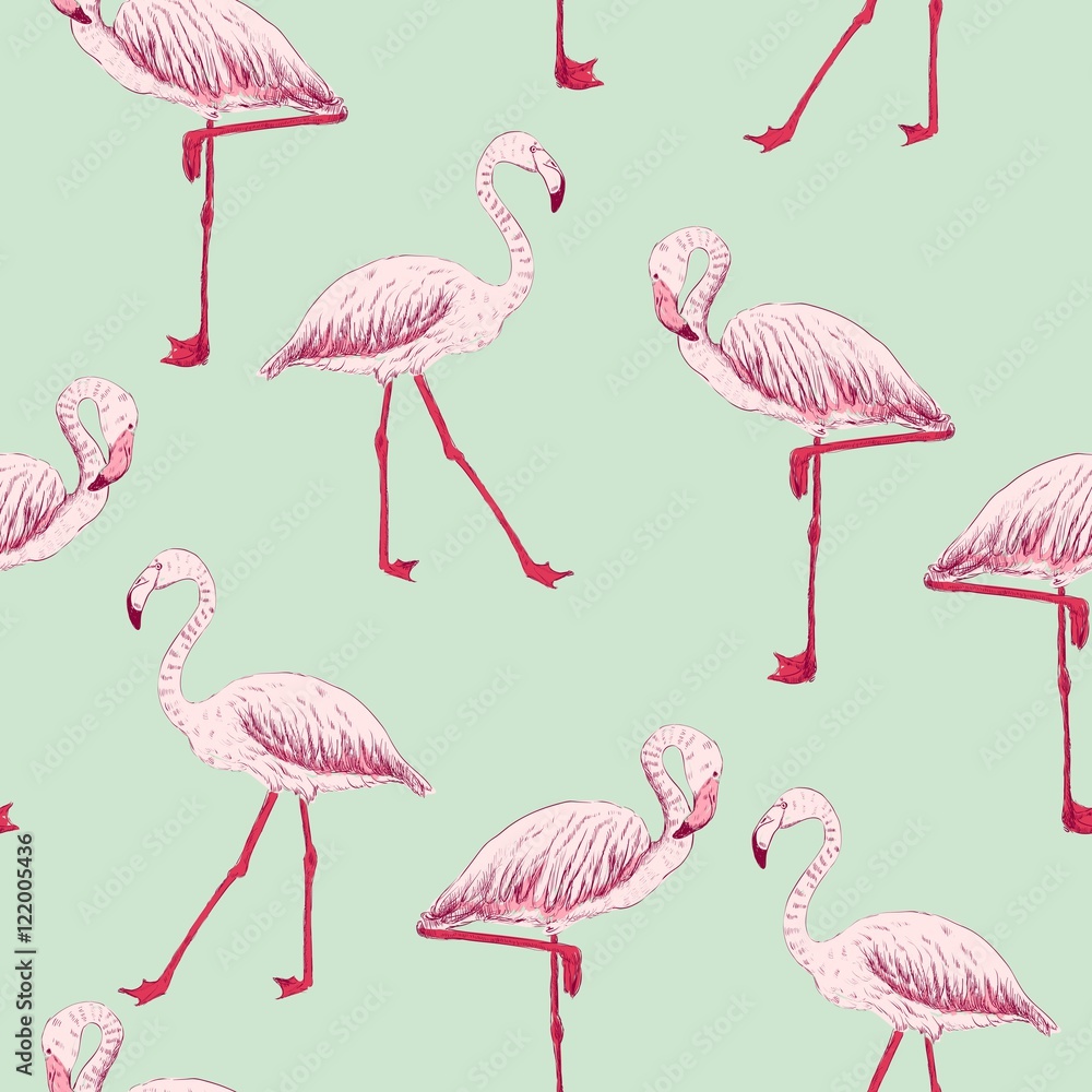 Fototapeta premium vector sketch of a flamingo. hand drawn seamless pattern
