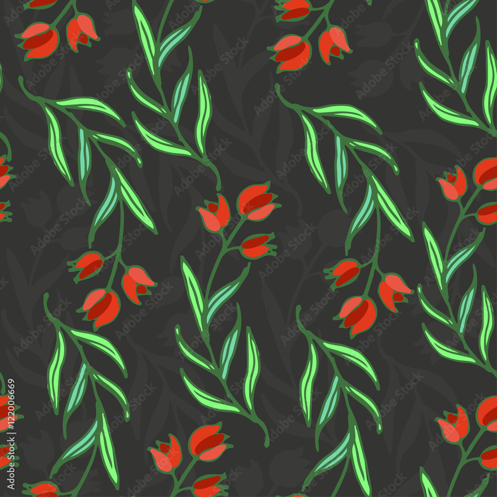 Seamless pattern with successive branches and flowers Seamless pattern with successive branches and flowers