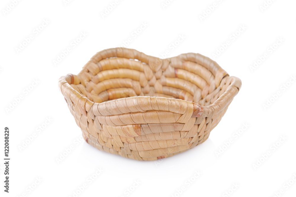 empty dried water hyacinth basket on white background
