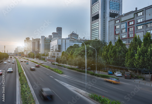 blurred street scene in city of China. © fanjianhua