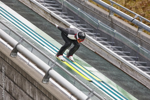 Cuadro en lienzo Ski jump. Artificial track. Winter sport. Norwegian summer.