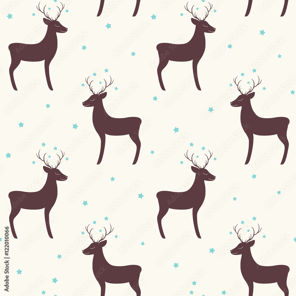 Seamless pattern with cute Christmas deer and stars