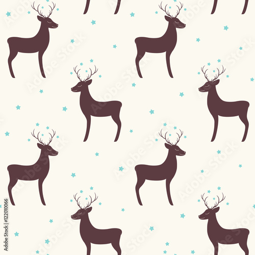 Seamless pattern with cute Christmas deer and stars