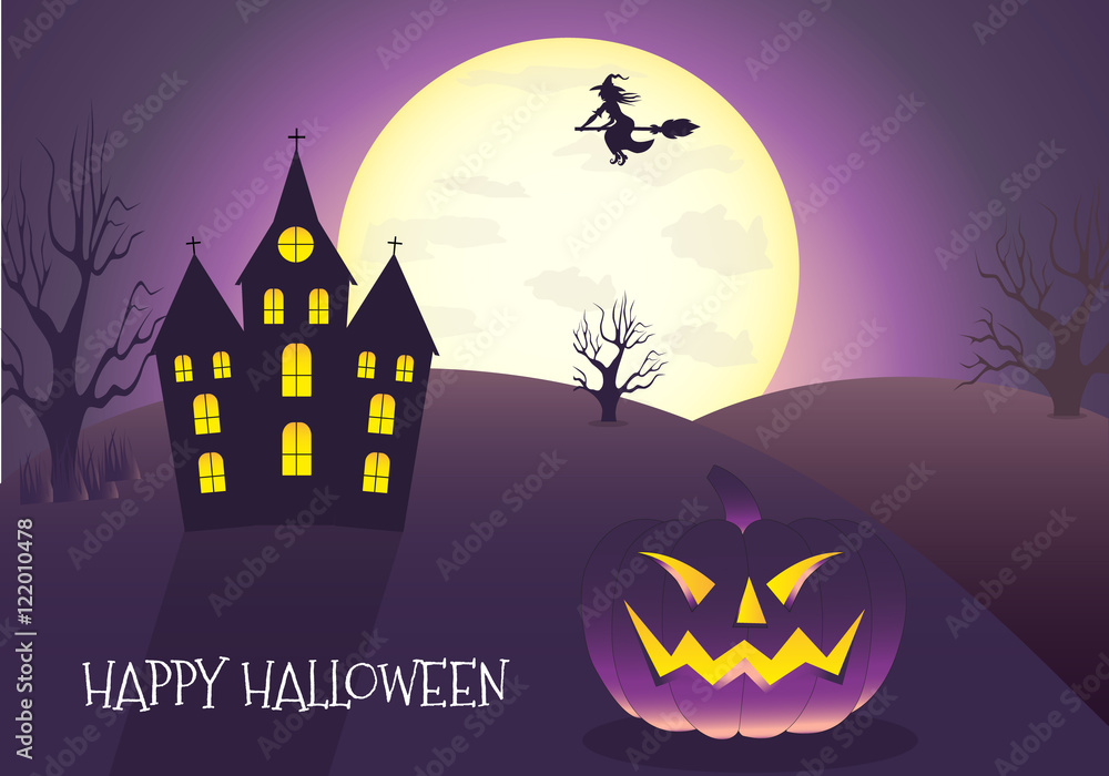 Happy halloween house scary on blue background