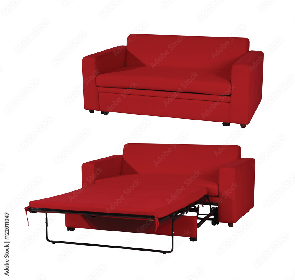 Red sofa bed isolated on white background with clipping path. Stock